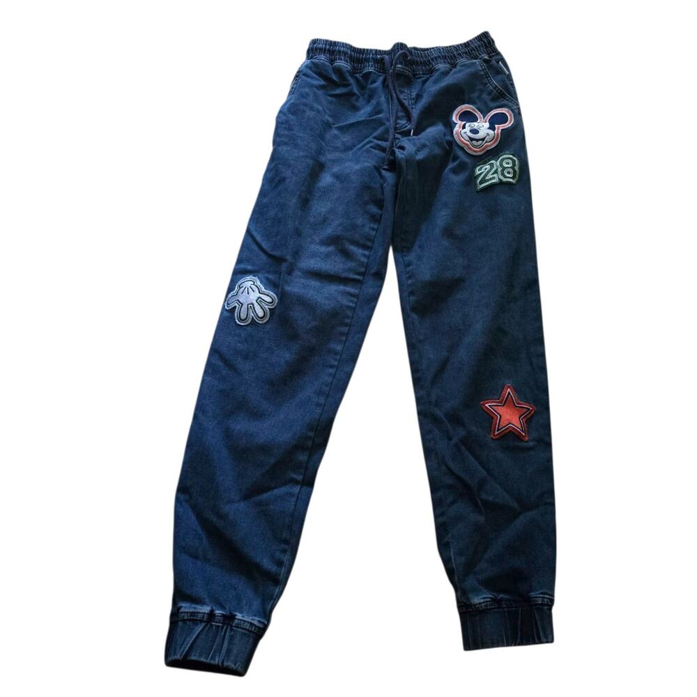 Disney Her Universe Women’s Jean Denim Joggers Size S Mickey Mouse Patches